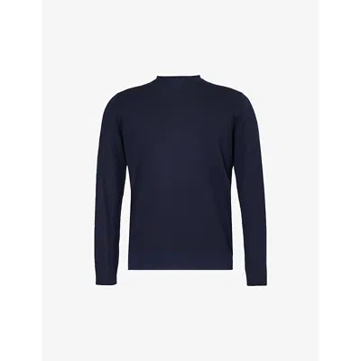 John Smedley Mens Midnight Black Round-neck Textured Merino-wool Knit Jumper