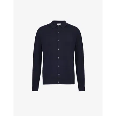 John Smedley Tibor Button-down Cotton Knitted Shirt In Midnight