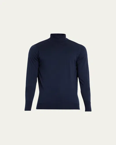 John Smedley Men's Richards Wool Turtleneck Sweater In Blue