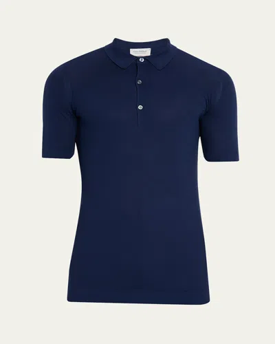 John Smedley Men's Roth Cotton Polo Shirt In Blue