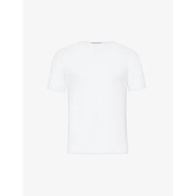 John Smedley Mens White Belden Short-sleeve Cotton Knitted T-shirt