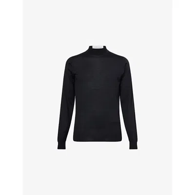John Smedley Mens Mock-neck Fine-knit Merino-wool Jumper Black