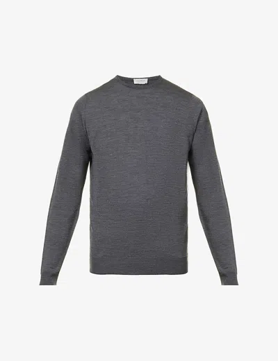 John Smedley Mens Grey Lundy Crewneck Wool Jumper