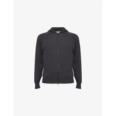 John Smedley Mens Zip-up Fine-knit Merino-wool Hoody Charcoal In Gray