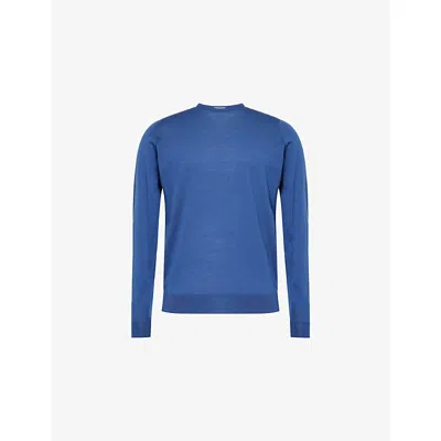John Smedley Mens Charles Blue Crewneck Knitted Merino-wool Jumper Xl