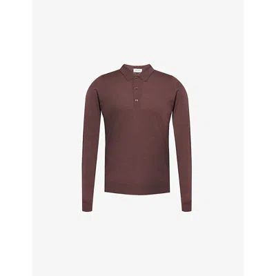 John Smedley Mens Copper Ribbed-trim Elasticated-hem Wool Polo Shirt In Copper