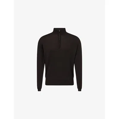 John Smedley Mens Faulkner Brown Tapton Half-zip Long-sleeve Wool Jumper Xxl