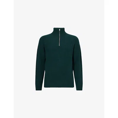 John Smedley Mens High-neck Knitted Cashmere And Wool Jumper Forest In Green
