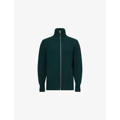 John Smedley Mens High-neck Zip-up Knitted Cashmere And Wool Cardigan Forest Xxl In Green