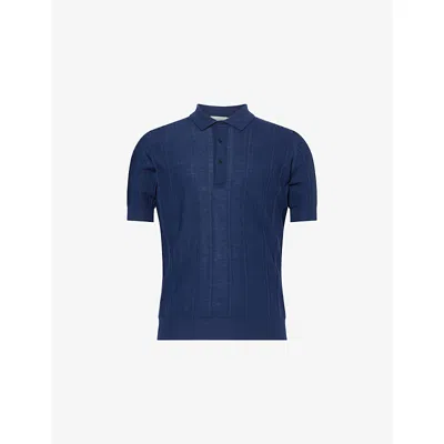 John Smedley Mens Hemingway Blue Jaxen Ribbed Wool Polo Shirt Xxl