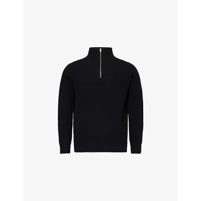 John Smedley Mens Black High-neck Half-zip Cashmere-wool Pullover Xxl