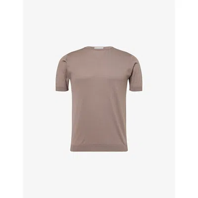 John Smedley Mens Beige Musk Belden Crewneck Cotton-knit T-shirt In Multi