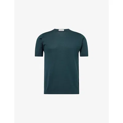 John Smedley Mens Rainforest Belden Crewneck Cotton-knit T-shirt Xxl In Blue