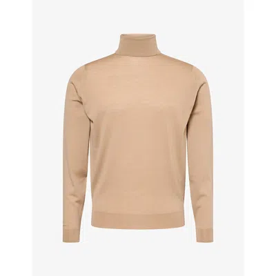 John Smedley Mens  Cherwell Turtleneck Wool Jumper In Toasted Almond