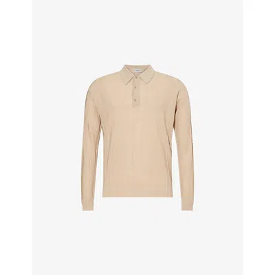 John Smedley Mens Kafka Beige Flinn Ribbed Wool Polo Shirt