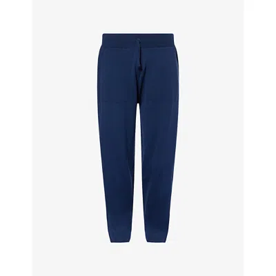 John Smedley Mens Hemingway Blue Henning Ribbed-cuffs Wool Jogging Bottoms