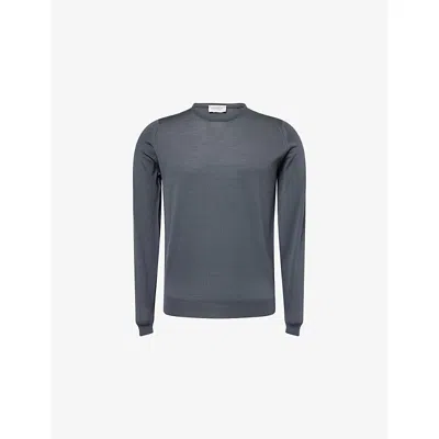 John Smedley Mens Slate Grey Lundy Crewneck Knitted Wool Pullover Xl