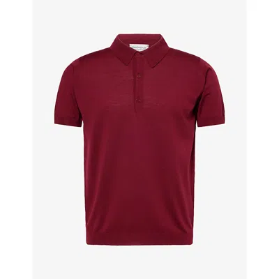 John Smedley Mens  Macloud Short-sleeve Wool Polo Top In Red Grape