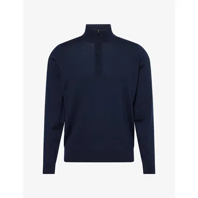 John Smedley Mens  Tapton Quarter-zip Wool Jumper In Midnight