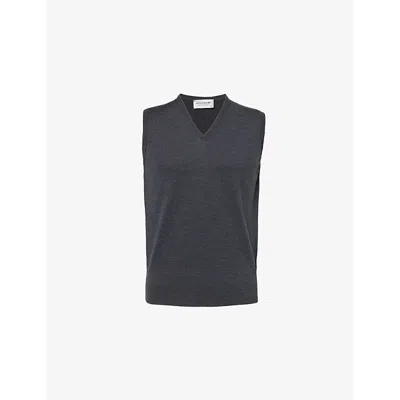 John Smedley Mens Charcoal V-neck Knitted Regular-fit Wool Vest