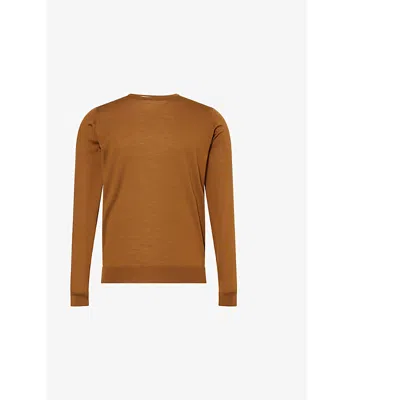 John Smedley Mens Lundy Crewneck Wool Jumper Keats Bronze In Brown