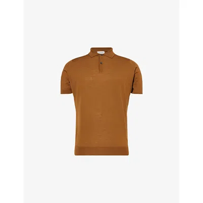 John Smedley Mens Keats Bronze Payton Short-sleeved Wool-knit Polo Shirt Xxl