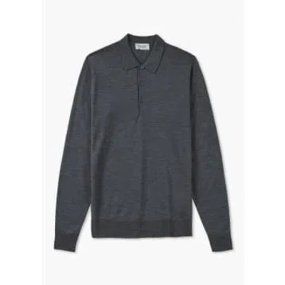 John Smedley Mens Knitted Belper Long Sleeve Polo Shirt In Charcoal In Black