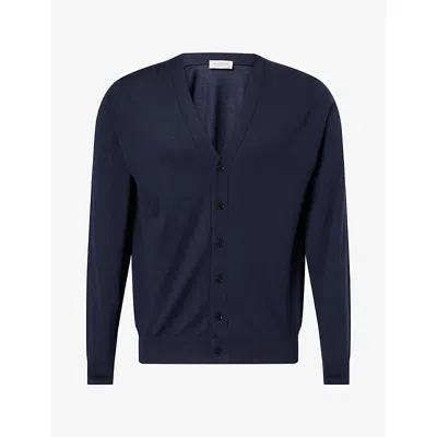 John Smedley Mens Long-sleeve Merino-wool Cardigan Midnight