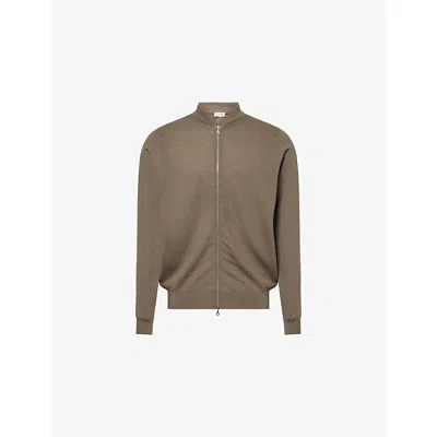 John Smedley Mens Mansfield Green Baseball-collar Long-sleeve Wool Knitted Jacket Xxl