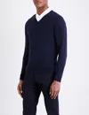 John Smedley Blenheim V-neck Wool Jumper In Midnight