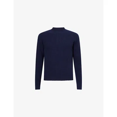 John Smedley Mens Crewneck Knitted Cashmere And Wool Jumper Midnight Xxl In Blue