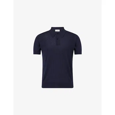 John Smedley Mens Midnight Croall Ribbed Merino-wool Polo Shirt In Blue