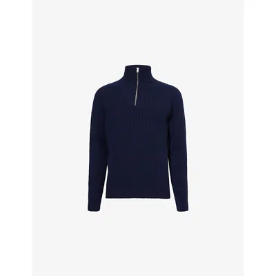 John Smedley Mens Midnight High-neck Knitted Cashmere And Wool Jumper Xxl In Blue