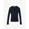 John Smedley V-neck Wool Cardigan With Ribbed Cuffs And Hem In Gold