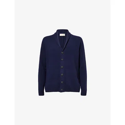 John Smedley Rockford Shawl-collar Recycled-cashmere And Merino Wool-blend Cardigan In Blue
