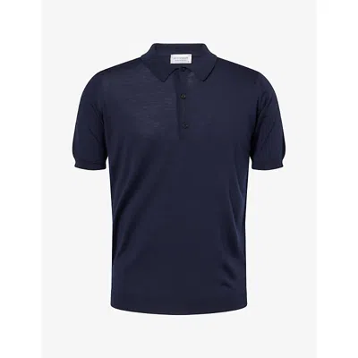 John Smedley Mens Midnight Short-sleeve Merino-wool Polo Shirt Xxl In Blue