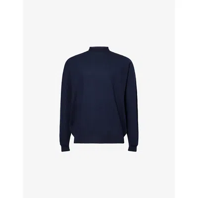 John Smedley Mens Textured Crewneck Wool Jumper Midnight In Blue
