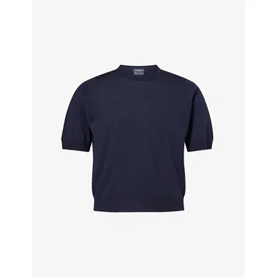 John Smedley Mens Midnight/ntm  X Bill Nighy Short-sleeve Merino Wool Top In Blue