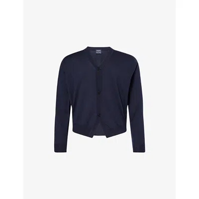 John Smedley Mens Midnight/ntm  X Bill Nighy V-neck Merino Wool Cardigan In Blue