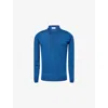 John Smedley Mens Montagu Blue Ribbed-trim Elasticated-hem Wool Polo Shirt Xl