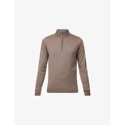 John Smedley Mens Mushroom Tapton Half-zip Long-sleeve Wool Jumper In Brown