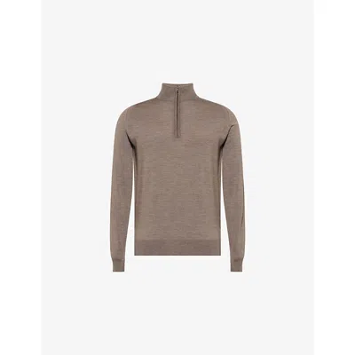 John Smedley Mens Mushroom Tapton Mock-turtleneck Wool Jumper