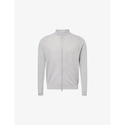 John Smedley Mens Nimbus Grey Textured Crewneck Wool Cardigan In Gray