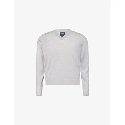 John Smedley Mens Nimbus/snw  X Bill Nighy V-neck Merino Wool Jumper In Gray