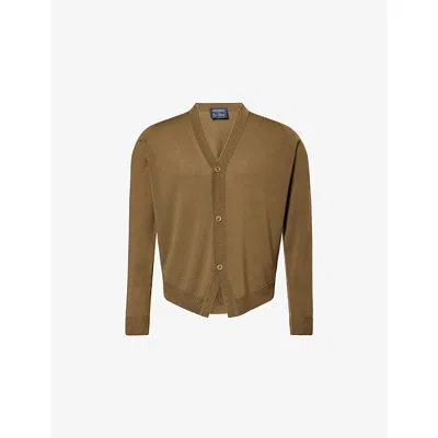 John Smedley Mens Rewilding Green  X Bill Nighy V-neck Merino Wool Cardigan