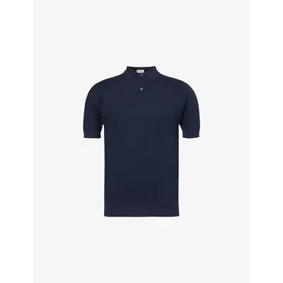 John Smedley Mens Midnight Black Ribbed-trim Short-sleeve Merino-wool Knitted Polo Shirt