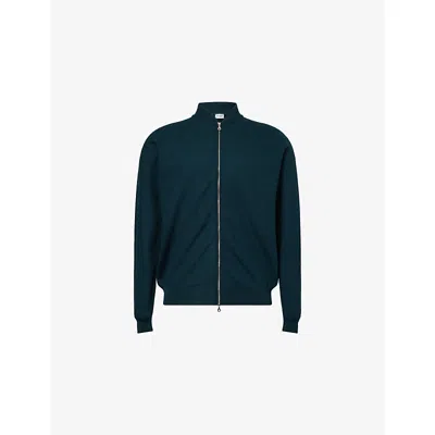 John Smedley Mens Textured Crewneck Wool Cardigan Richardson Green