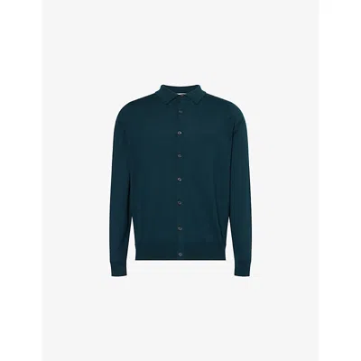 John Smedley Mens Tibor Button-down Cotton Knitted Shirt Richardson Green