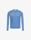 John Smedley Mens Riveria Blue Ribbed-trim Elasticated-hem Wool Polo Shirt