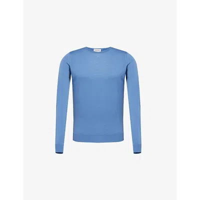 John Smedley Mens Riviera Blue Lundy Wool Jumper In Riviera Blue